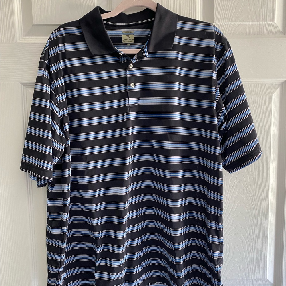 Pebble Beach Polo Shirt - Black and Blue Striped XL